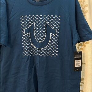 True Religion Blue Short Sleeve Tee with Geometric Design